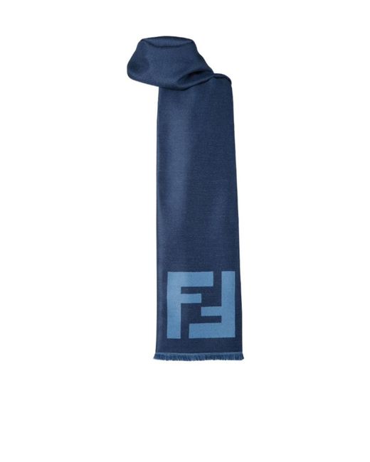 Fendi Blue Ff Motif Fringed Scarf for men