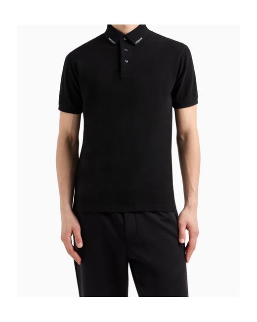 Emporio Armani Black Polo Shirt With Logo Collar for men