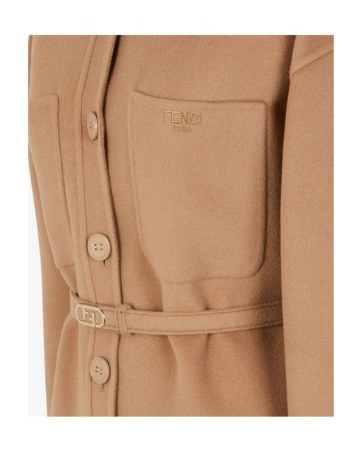 Fendi Natural Logo Plaque Belted Jacket