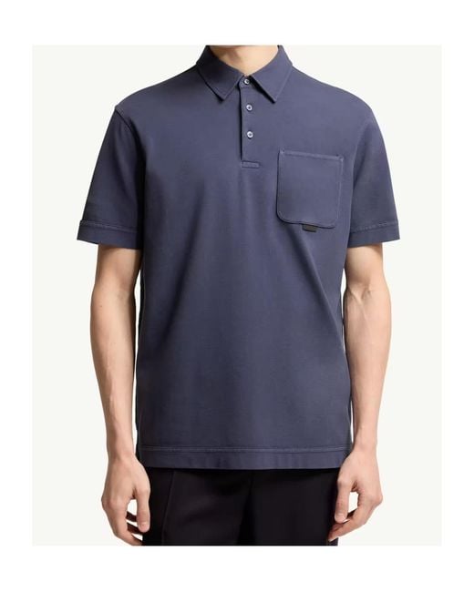 Moncler Blue Logo Patch Short-Sleeved Polo Shirt for men