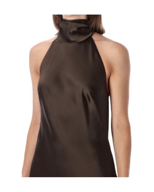 Ralph Lauren Brown Sleeveless, High-Neck Formal Dress