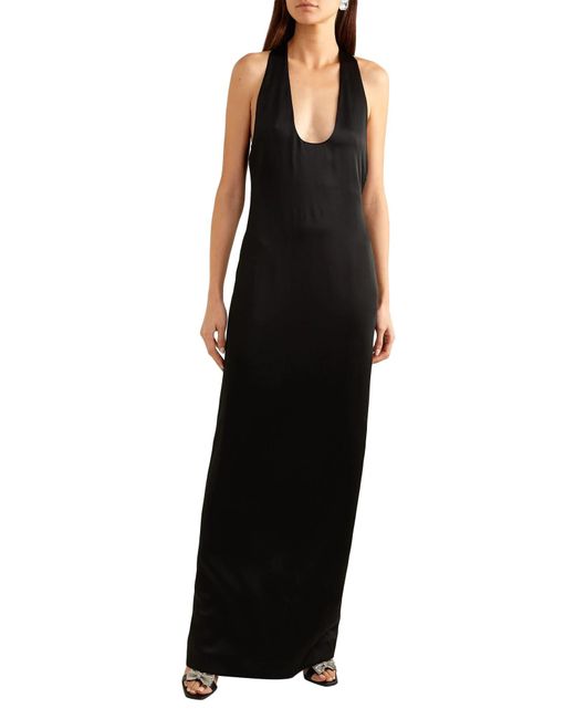 Saint Laurent Black Satin Sleeveless Dress