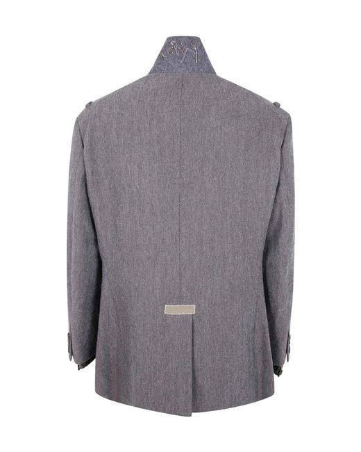 Kolor Gray Herringbone Double-Breasted Coat for men