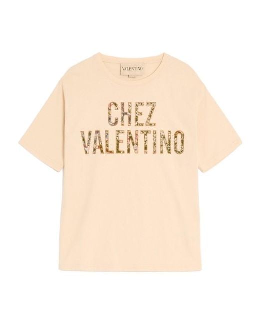 Valentino Natural Logo Embroidered Crewneck T-Shirt