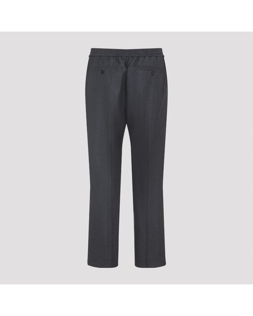 AMI Gray Elasticated-Waist Wool Trousers for men