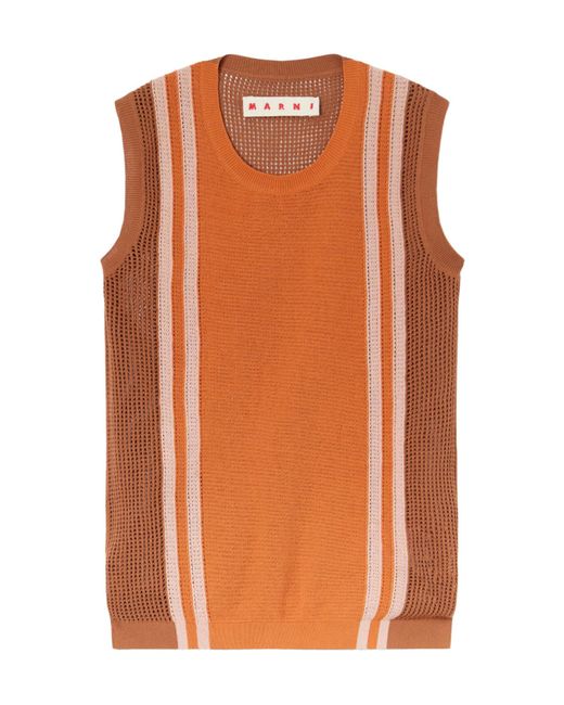 Marni Orange Striped Openwork Crochet Vest
