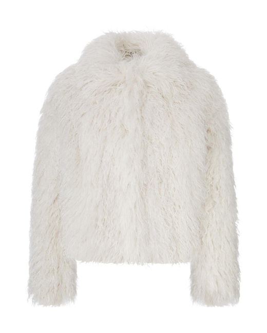 Tagliatore White Short Curly Sheepskin Jacket