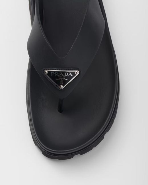 Prada Black Rubber Thong Sandals for men