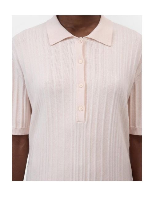 Closed Pink Ribbed Buttoned Polo Top