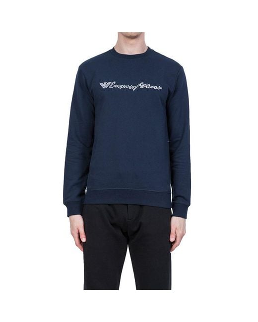 Emporio Armani Blue Round-Collar Long-Sleeve Hoodie for men