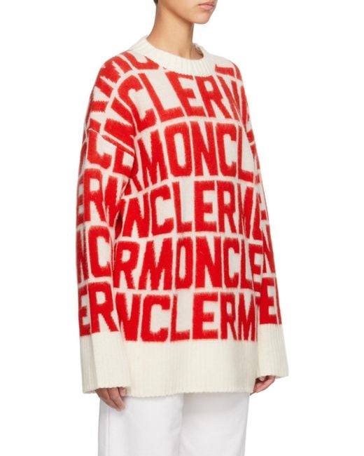 Moncler Red All-Over Logo Intarsia Knit Sweater
