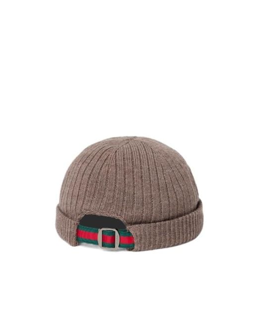 Gucci Brown Rib Knit Wool Hat for men