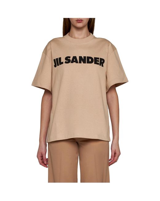 Jil Sander Natural Logo Printed Crewneck T-Shirt