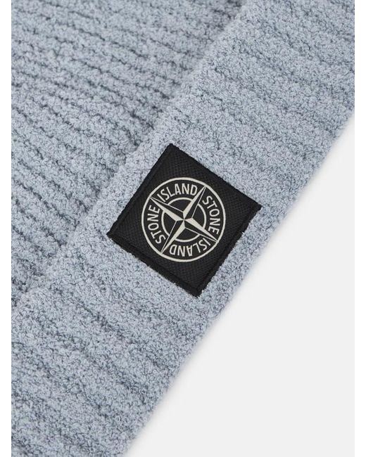 Stone Island Gray Ribbed Knit Beanie With Compass Logo Patch for men