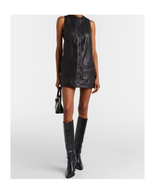 FRAME Black Leather Shirt Dress