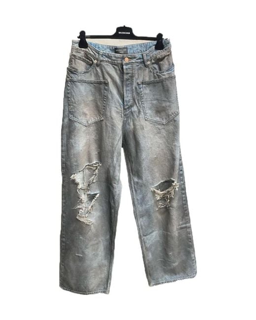 Balenciaga Gray Patched Pockets Baggy Jeans for men