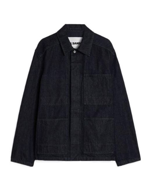 Jil Sander Blue Button Detailed Straight Hem Overshirt for men