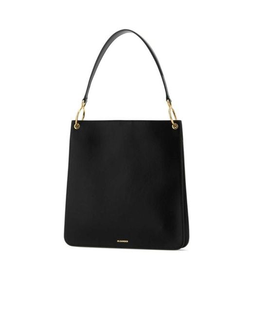 Jil Sander Black Logo-Detailed Shoulder Bag