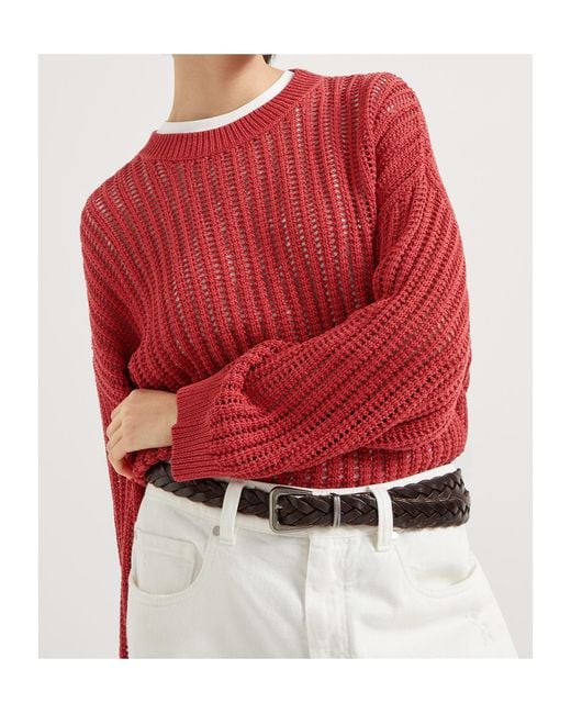 Brunello Cucinelli Red Open-Knit Sweaterv