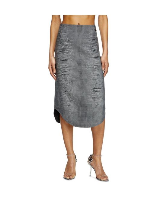 DIESEL Gray O-Tavy Distressed Checked Skirt