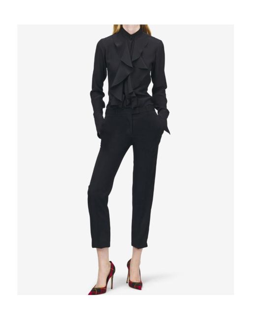 McQueen Black Cropped Tailored Trousers