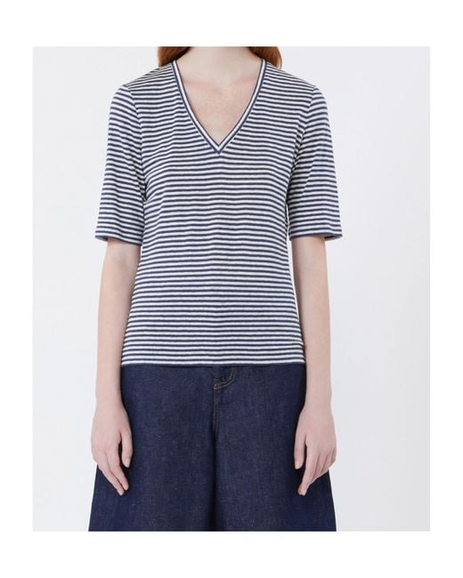 Weekend by Maxmara Blue Opzione V-Neck Striped T-Shirt