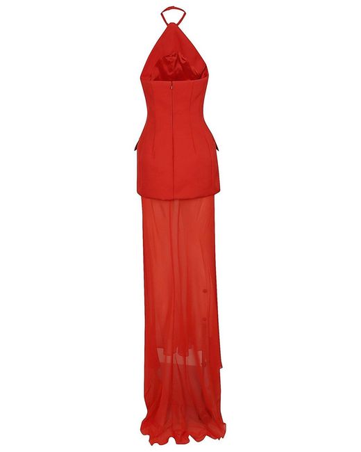 Sportmax Red Sheer Panel Halterneck Dress