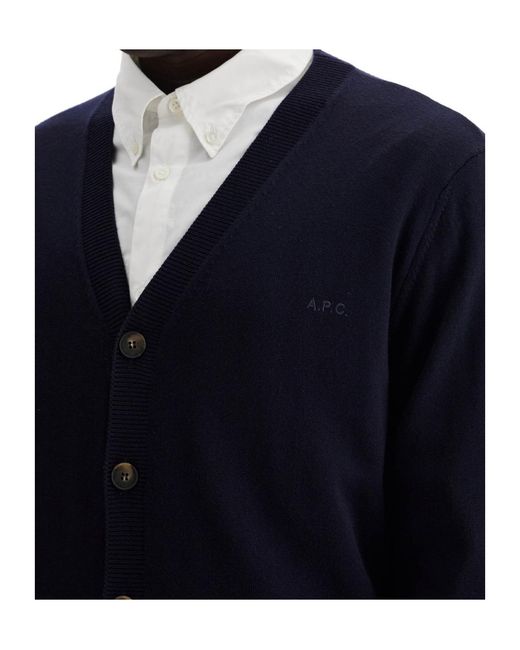 A.P.C. Blue Logo-Embroidered V-Neck Cardigan for men