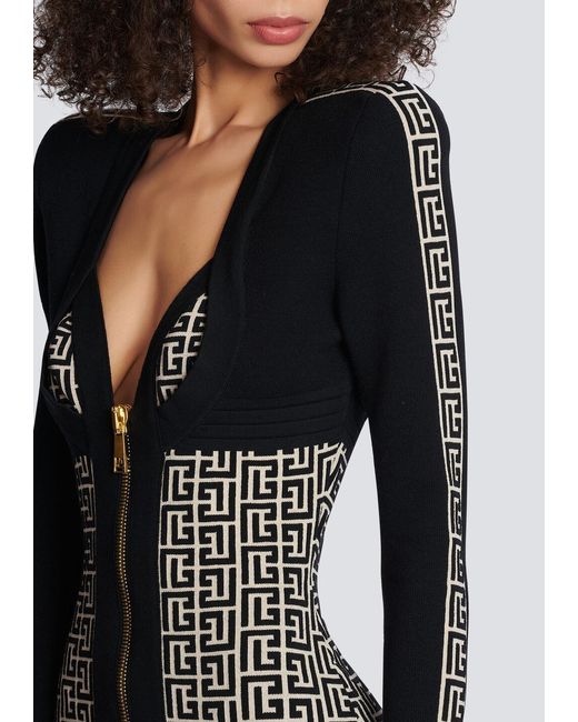 Balmain Black Monogrammed Bodycon Knitted Dress