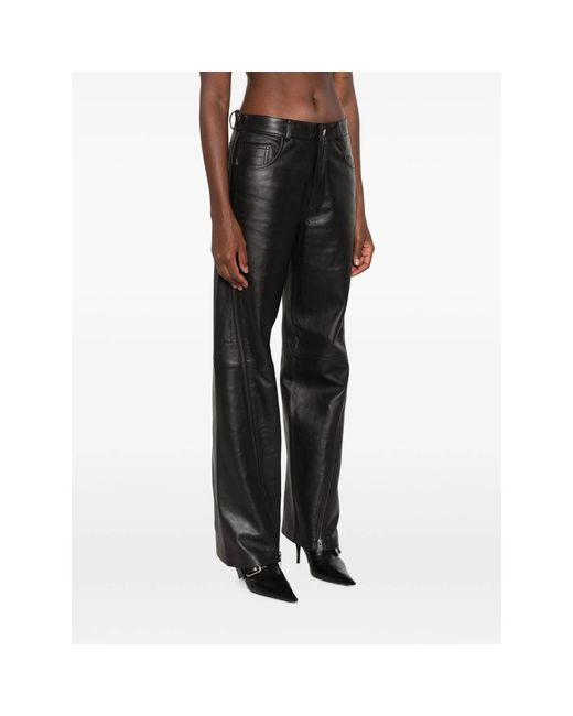 Haikure Gray Belt-Loops Leather Trousers