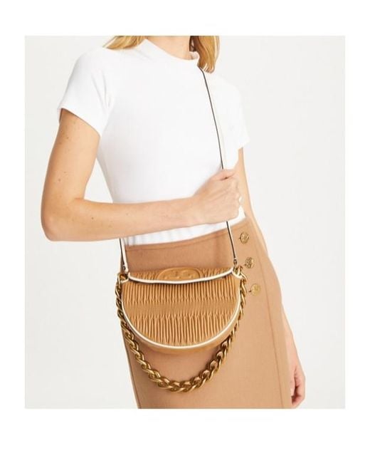 Tory Burch White Mini Fleming Crescent Bag