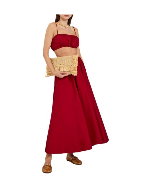 Staud Red Elastic Cotton Square-Neck Top