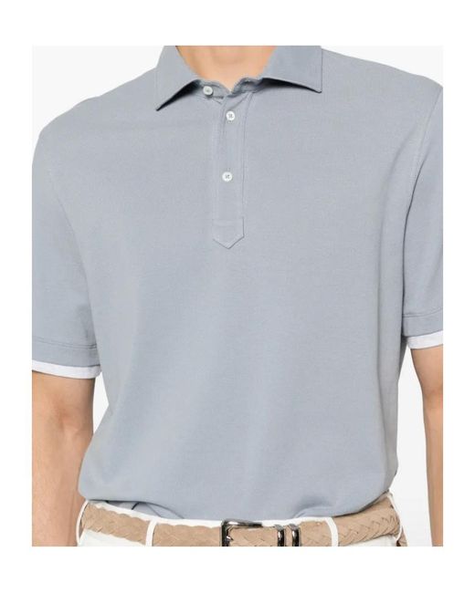 Brunello Cucinelli Blue Buttoned Short-Sleeve Polo Shirt for men