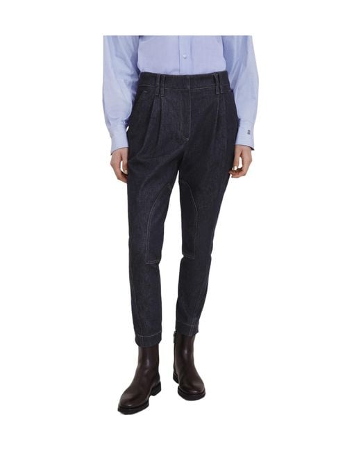 Brunello Cucinelli Blue Comfort Monili-Embellished No-Fade Denim Equestrian Trousers