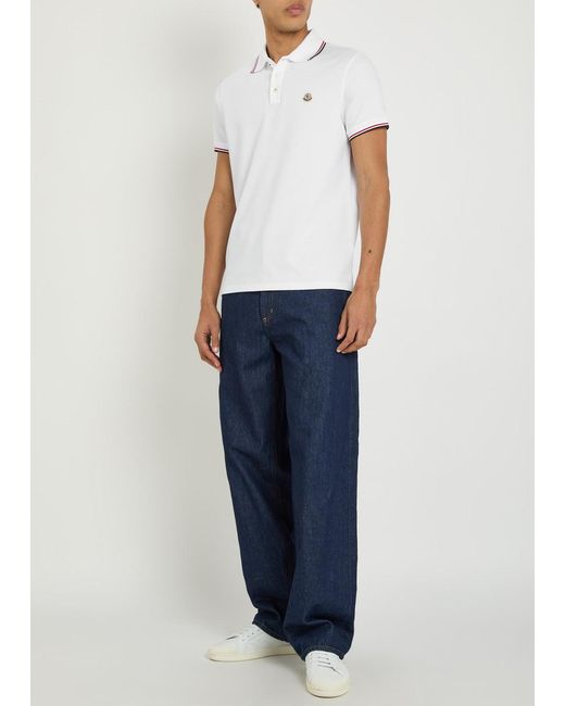 Moncler White Logo-Appliquéd Piqué Cotton Polo Shirt for men