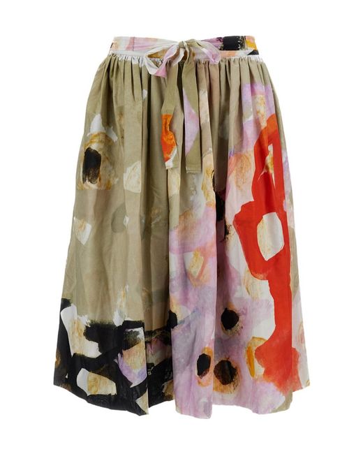 Daniela Gregis Red Floral-Print Midi Skirt