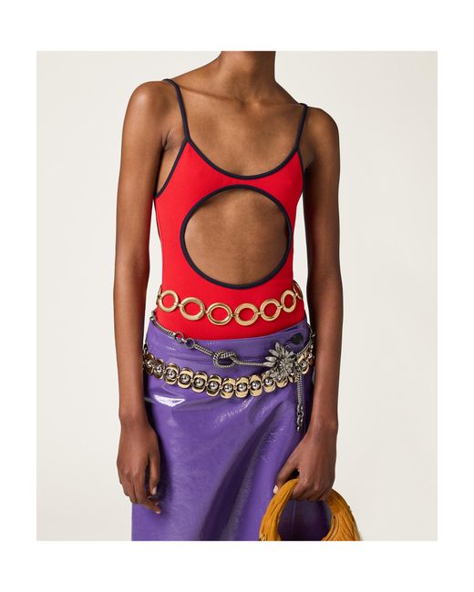 Miu Miu Red Technical Knit Swimsuit