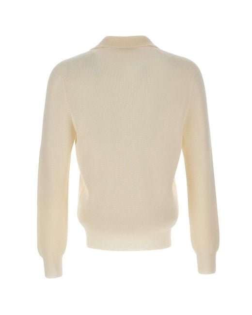 Gran Sasso White Long-Sleeve Knitted Polo Shirt for men