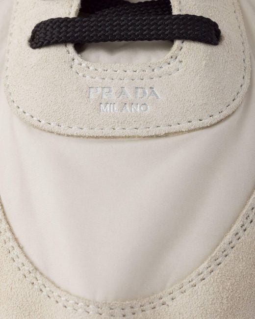 Prada White Round Toe Lace-Up Sneakers