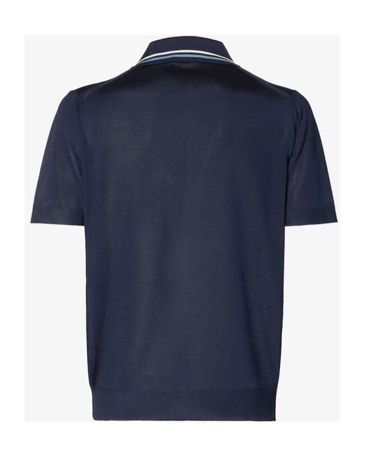 Fendi Blue Ribbed V-Neck Polo Shirt for men
