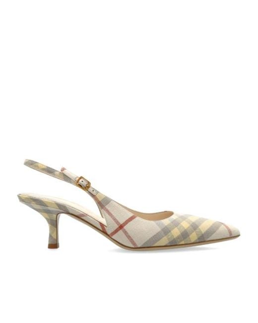 Burberry White Checked Slingback Heeled Pumps