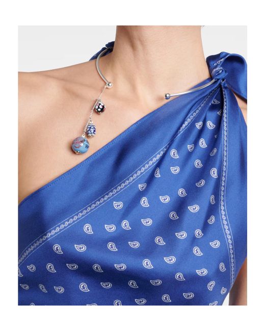 Christopher Esber Blue Asymmetrical Print Top