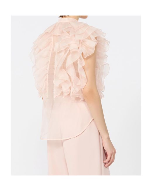 Max Mara Pink Silk Ruffled Blouse