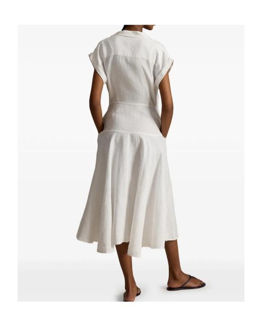Polo Ralph Lauren White A-Line Linen Midi Shirt Dress
