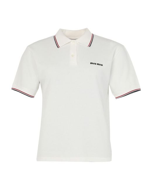 Miu Miu White Logo-Embroidered Polo Shirt