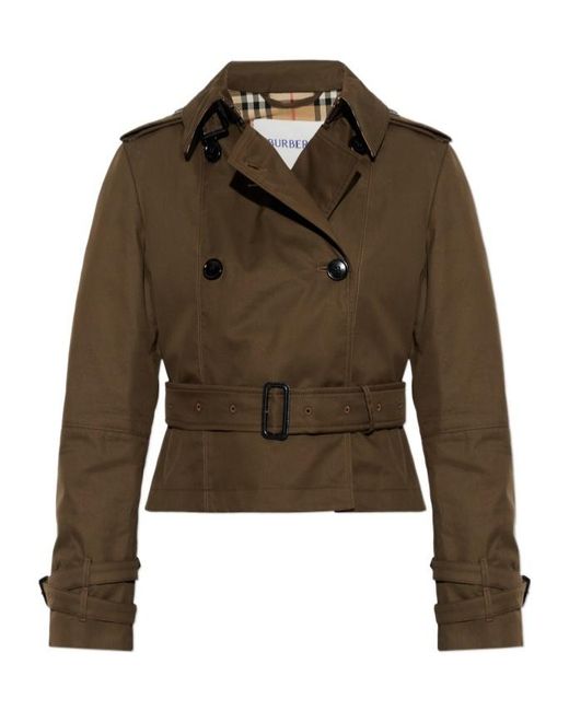 Burberry Green Double-Breasted Belted Short Trench Coat