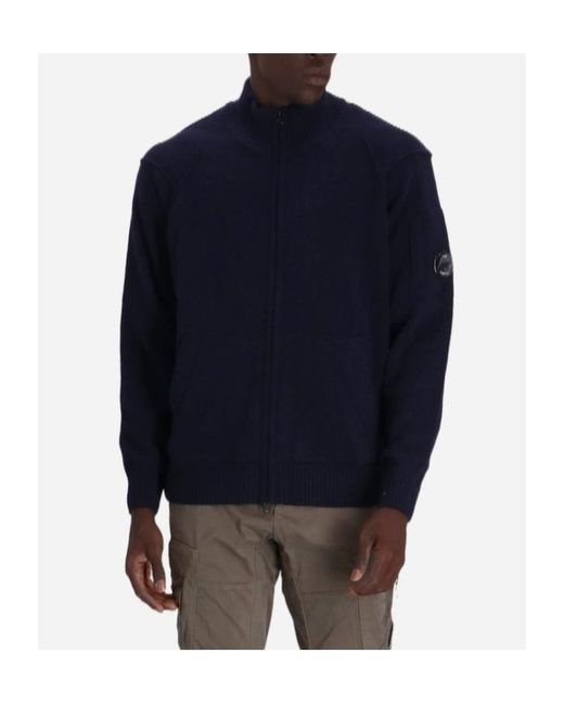 C P Company Blue Lens Detailed Zip-Up Knitted Cardigan for men