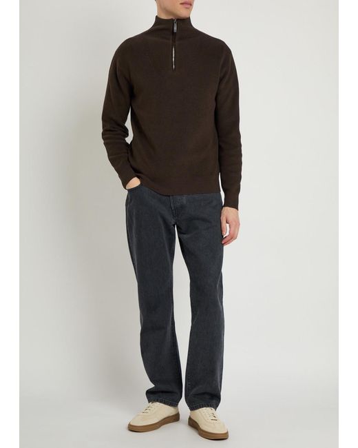 Tod's Brown Ribbed Half-Zip Silk And Cotton-Blend Jumper for men