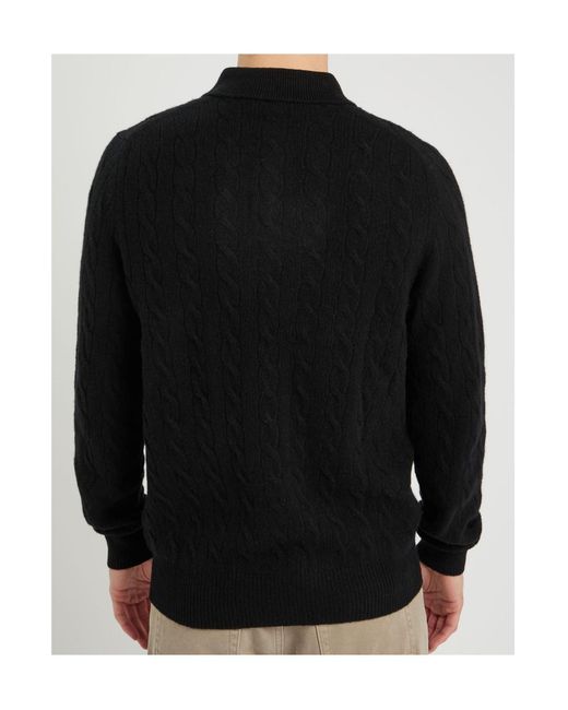 Polo Ralph Lauren Black Wool And Cashmere Blend Cable Knit Polo Shirt for men