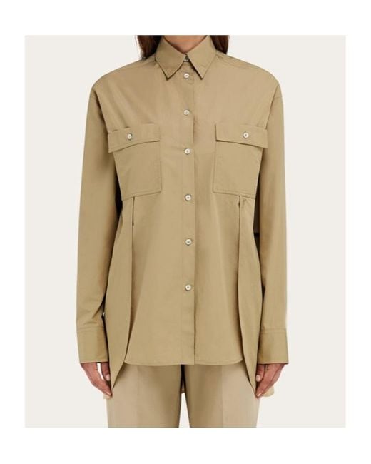 Ferragamo Natural Ferragamo Long-Sleeved Poplin Shirt